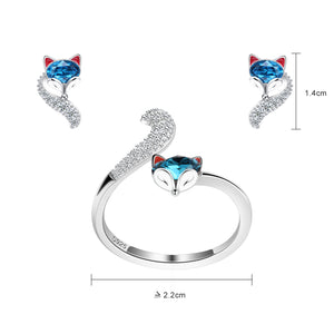 PLATO H S925 Sterling Silver Fox Animal Ring and Earrings Jewelry Sets for Women Teen Girl