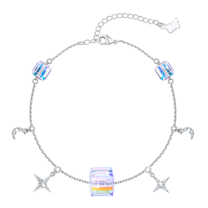 PLATO H Moon and Star Cube Crystal Bracelet for Girls Women 8 Inch in Length
