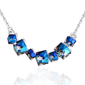 PLATO H Mysterious Bermuda Blue Crystal Cube Bar Necklace