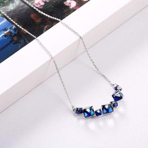 PLATO H Mysterious Bermuda Blue Crystal Cube Bar Necklace