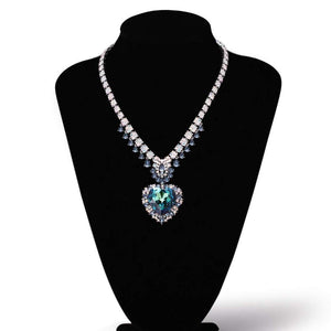 AMAZING MORNING NECKLACE, BLUE Heart of Ocean, MULTI-COLORED, RHODIUM PLATING, Crystals