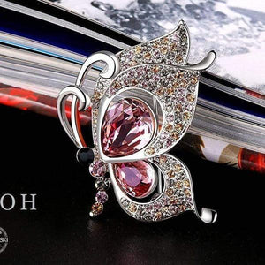 Butterfly Crystal Brooch Red