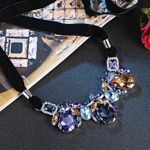 MANOR NECKLACE, BLUE, PINK, MULTI-COLORED, RHODIUM PLATING, Crystals