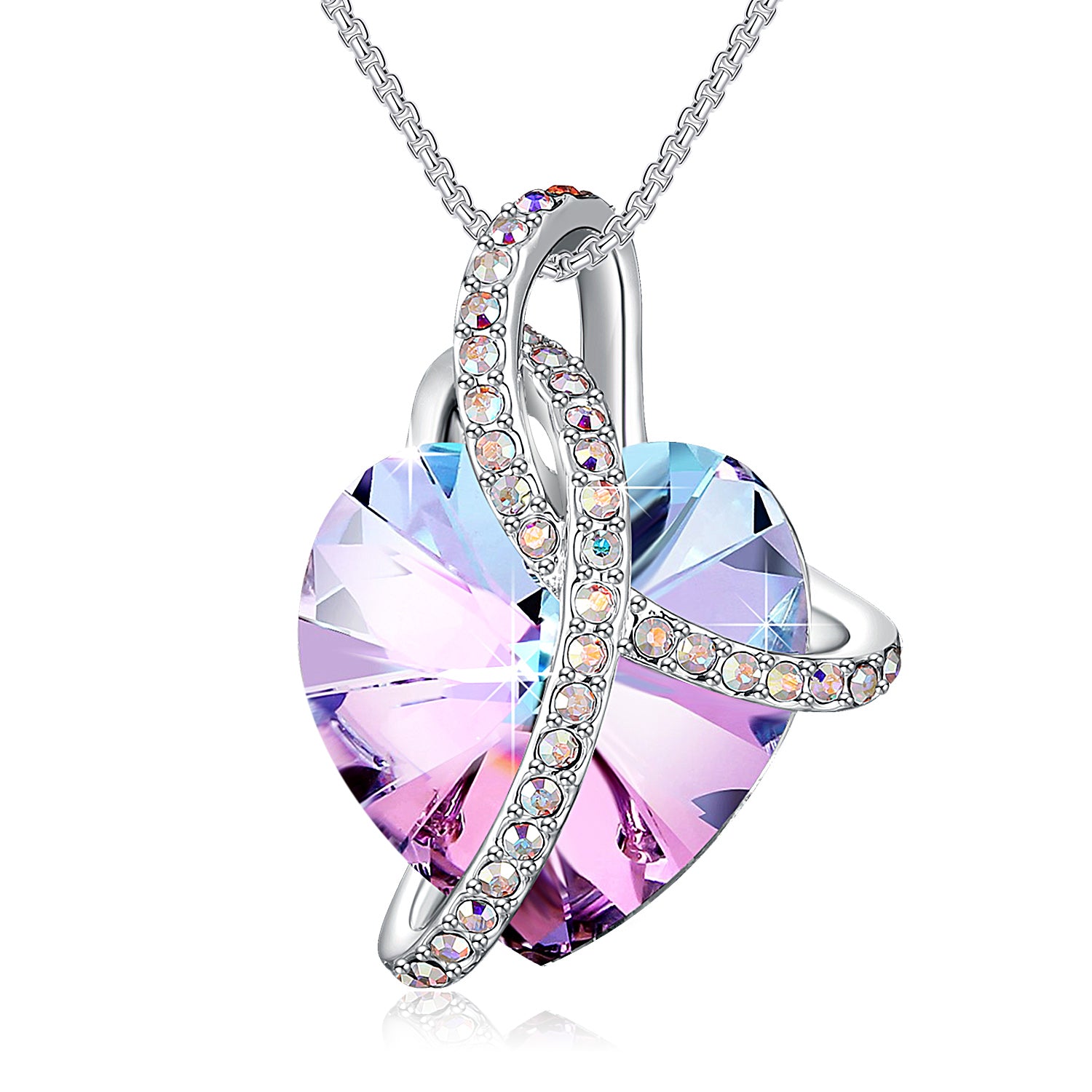 PLATO H Heart Crystal Wrapped Necklace Purple Blue Ruby Iridescent