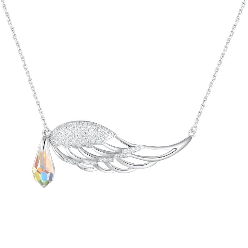Angel Wing Sterling Silver Remembrance Necklace with Swarovski Birthst –  AJ's Collection