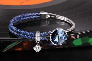 Crystal Braided Leather Bracelet Blue